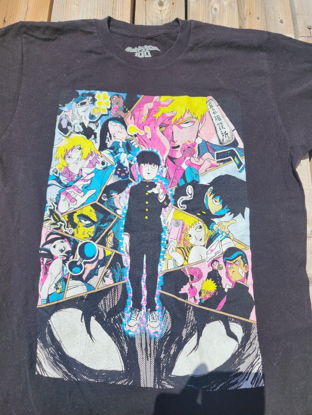 Mob Psycho 100 Anime Shirt Black Crew Neck Short Sleeve Graphic Tee Men's Medium